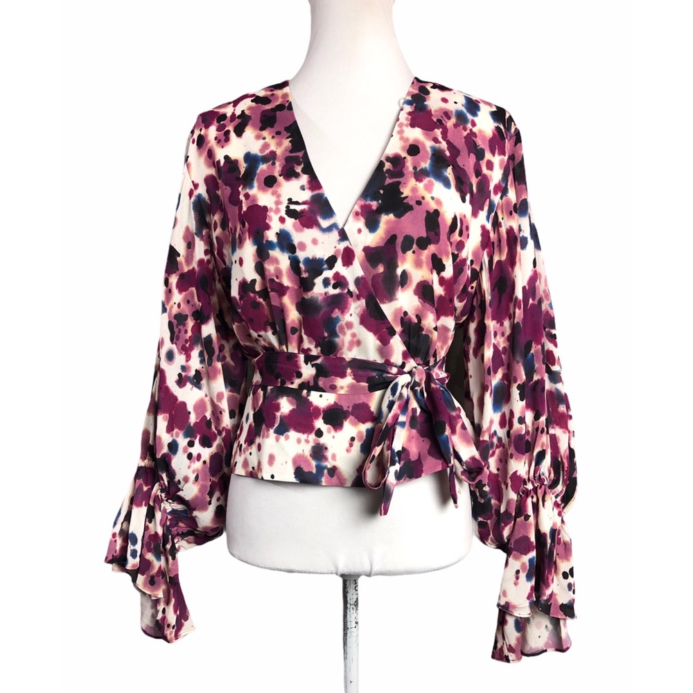 & Other Stories Wrap Top Purple Watercolor Print, Size 6